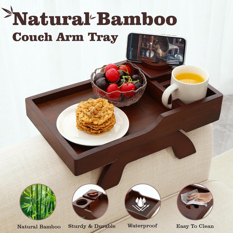 GHKINMAL Couch Cup Holder Tray, 15.4"x9.9" Large 4 in 1 Couch Armrest Table with 360°Rotated Phone Holder, Non-Slip Clip on Side Table for Drinks/Remote/Snacks, Ideal Gift for Husband, Wife, Parents - Image 4